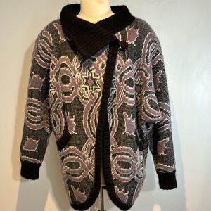 Vintage 80’s Biba Paris wool blend purple print cardigan size EU38 (US8/medium)